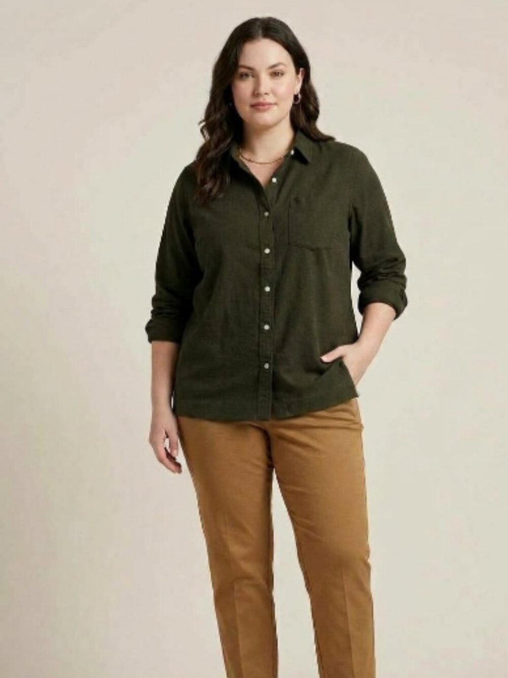 Dockers Women's Dark Olive Green Long Sleeve Straight Hem 100% Cotton
